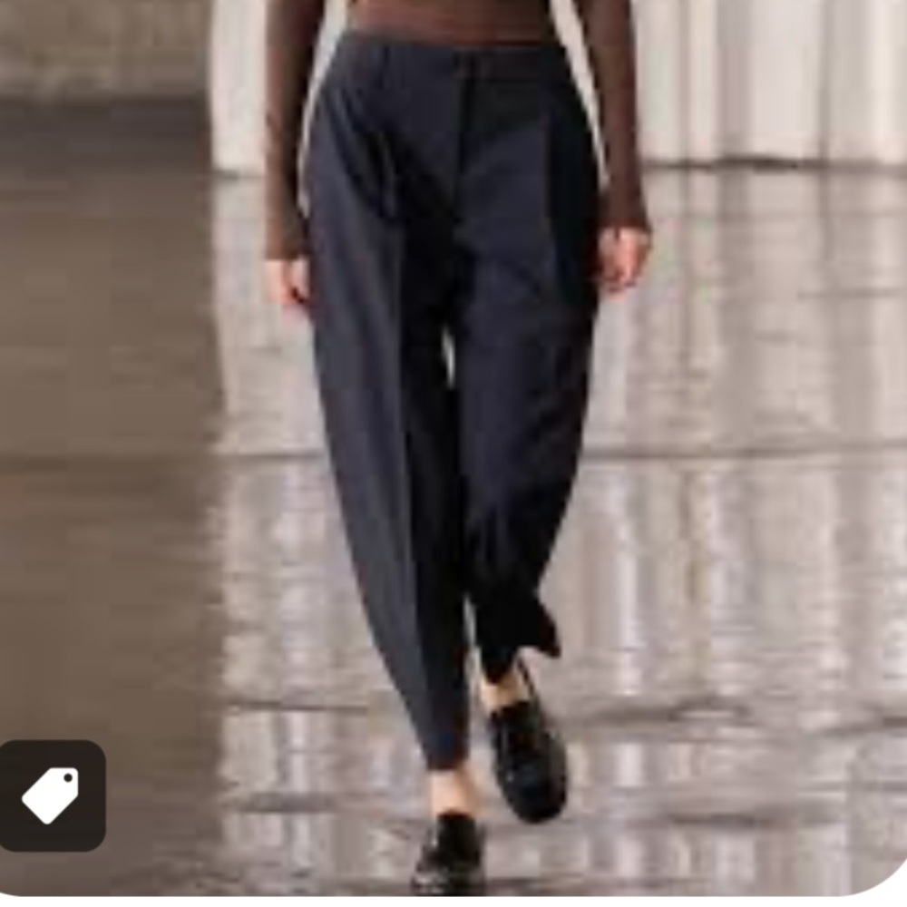 Zara Navy Cuffed Barrel Leg Pants